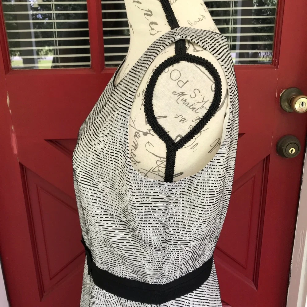 Antonio Melani Sleeveless Black White Lined Grosgrain Waist Shift Dress Size 8 - Picture 4 of 13